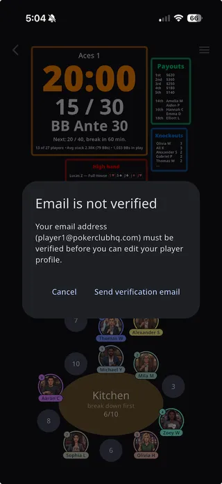 The sign-in prompt explaining that the player should sign in with the email the organizer has on file