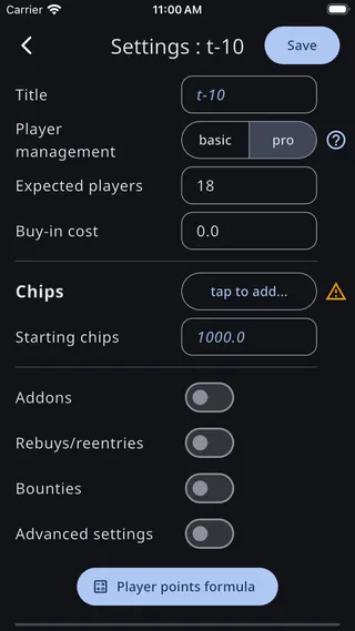 Settings screen