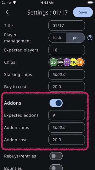 Addon settings