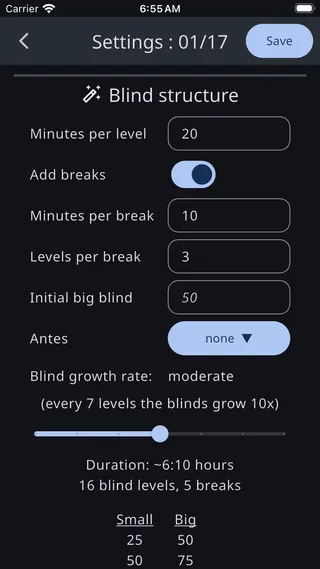 Blind structure settings