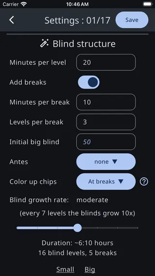 Blind structure settings